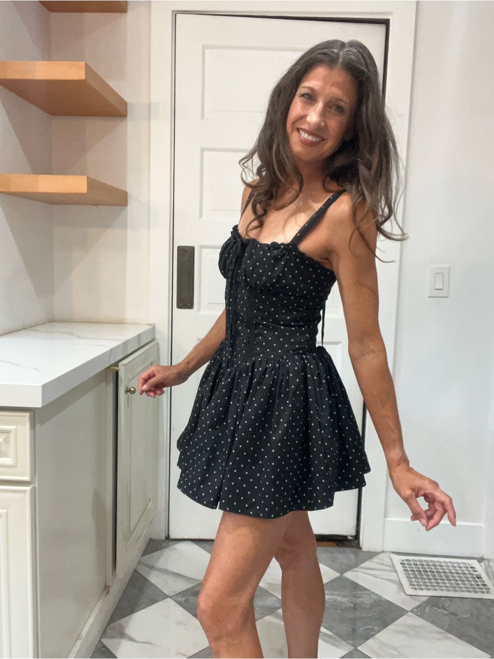 🖤 Rich & Famous NWT Corset Lace-Up Mini Dress Black Polka Dot Coquette M